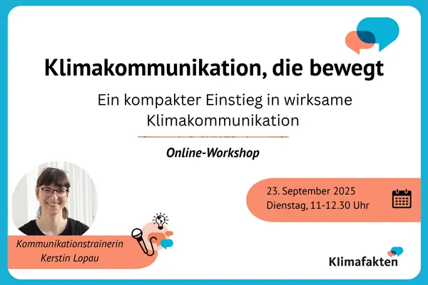 Banner Online-Workshop Klimakommunikation, die bewegt mit Kerstin Lopau | September 2025