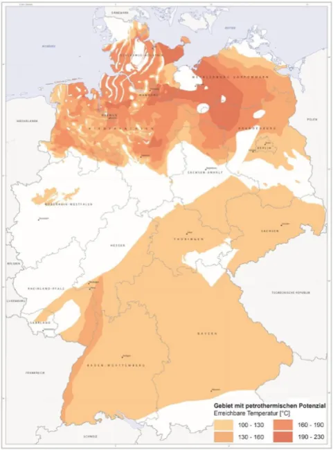 Grafik zum Potenzial petrothermischer Geothermie in Deutschland