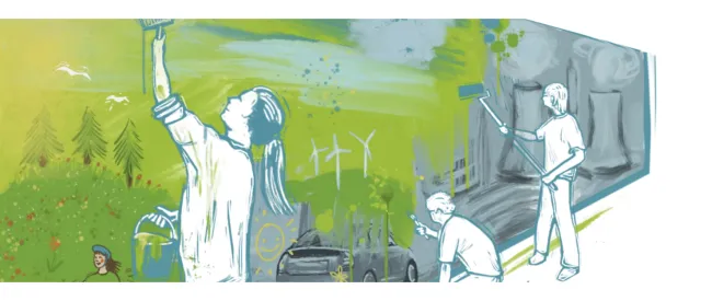 Menschen mit Pinsel vor grüner Wand