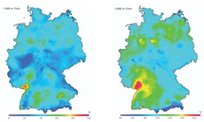 Grafik zu Temperaturen in 1km und 3 km Tiefe in Deutschland