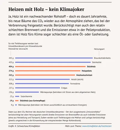 Infografik mit Emissionsdaten für verschiedene Arten von Holzheizungen